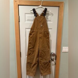 Carhartt Brown Insulated Poly-Cotton/Workwear Bib Overalls-youth size 16